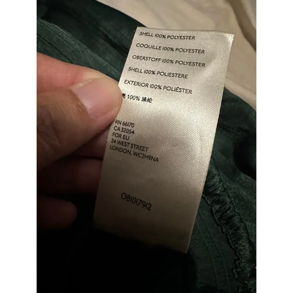 Free People Smocked Waist Satin Crop Top Blouse Emerald Green Long Sleeve XS